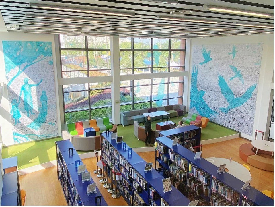 The Yew Chung Yew Wah 90th Anniversary Mural is installed in the library of YWIES Shanghai Lingang